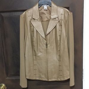 Vintage Peter Nygard collection tan leather jacket sweater designer RARE Med
